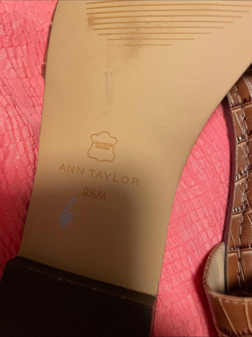 Ann Taylor Brown Croc-Embossed Slide Sandals - Picture 6 of 7